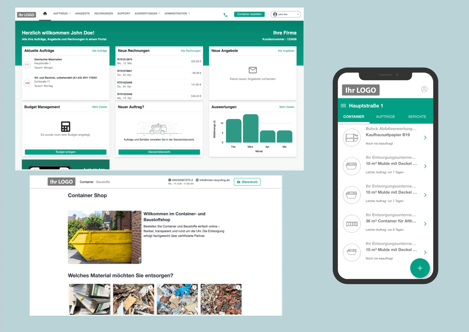 Kundenportal, Bestell-App und Containershop von Mein Recycling
